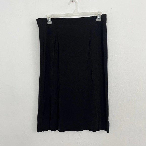 Eileen Fisher Straight Skirt Women's Size Large Black Elastic Waist Knee Length - Picture 1 of 5